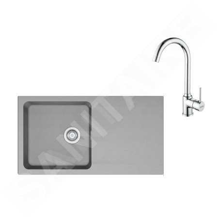 Franke Colonnes - Ensemble T98, évier en tectonite OID 611 et mitigeur FP 9000.031, gris / chrome 143.0675.702