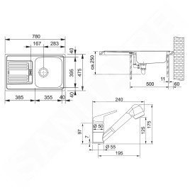 Franke Colonnes - Set de cuisine N12, évier en inox EFN 614-78 + robinet FC 9547.031, chrome 101.0684.401