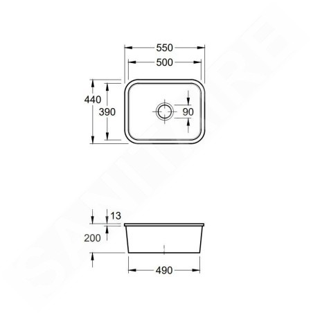 Villeroy & Boch Cisterna 60C - Évier en céramique 55x44 cm, CeramicPlus, Chromite 670601J0