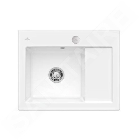 Villeroy & Boch Subway 45 - Évier en céramique 65x51 cm, avec commande excentrique, CeramicPlus, Stone White 331202RW