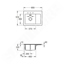 Villeroy & Boch Subway 45 - Évier en céramique 65x51 cm, avec commande excentrique, CeramicPlus, Stone White 331202RW