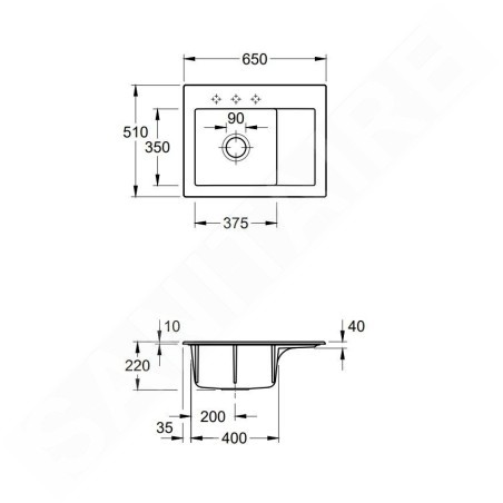 Villeroy & Boch Subway 45 - Évier en céramique 65x51 cm, avec commande excentrique, CeramicPlus, Stone White 331202RW