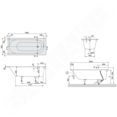 Villeroy & Boch Oberon - Baignoire Solo 1800x800x470 mm, Quaryl, blanc UBQ180OBE2V-01