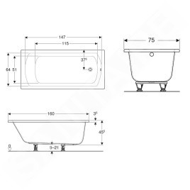 Geberit Perfect - Baignoire 160 x 75 cm, pieds inclus, blanc 554.072.01.1