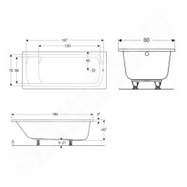 Geberit Perfect - Baignoire 180 x 80 cm, pieds inclus, blanc 554.074.01.1