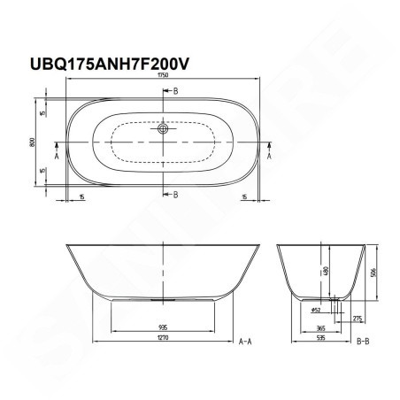 Villeroy & Boch Theano - Baignoire 1750x800 mm, Quaryl, blanc UBQ175ANH7F200V-01
