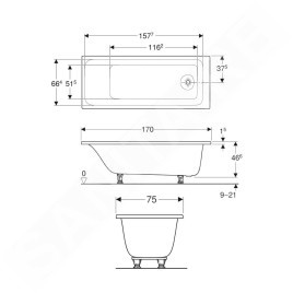 Geberit Tawa - Baignoire 1700x750x466 mm, blanc 554.121.01.1
