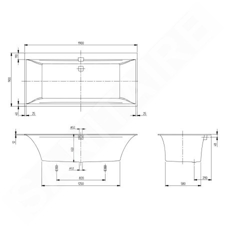 Villeroy & Boch Squaro Edge 12 - Baignoire Duo 1900x900 mm, Quaryl, blanc UBQ190SQE2DV-01