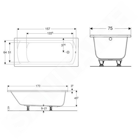 Geberit Perfect - Baignoire 170 x 75 cm, pieds inclus, blanc 554.073.01.1