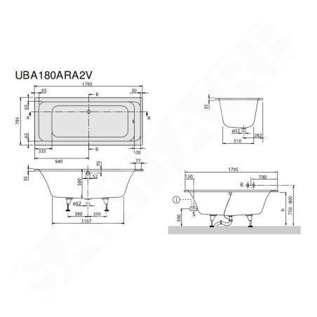 Villeroy & Boch Architectura - Baignoire Duo 1800x800 mm, blanc UBA180ARA2V-01