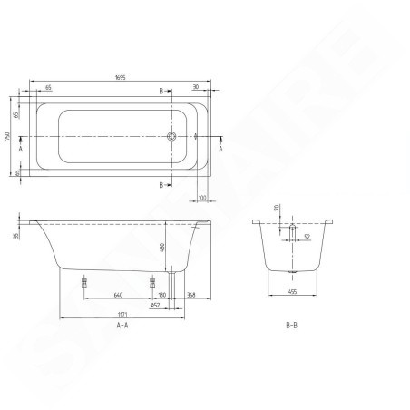 Villeroy & Boch Architectura - Baignoire Solo, 1700x750 mm, blanc UBA170ARA2V-01