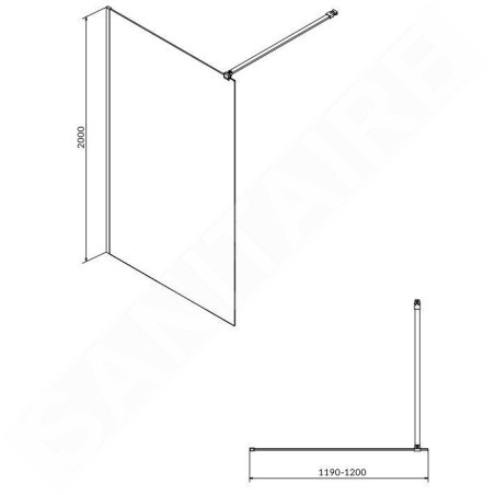 Cersanit Mille - Paroi de douche Walk-In, 120x200 cm, chrome/verre clair S161-002