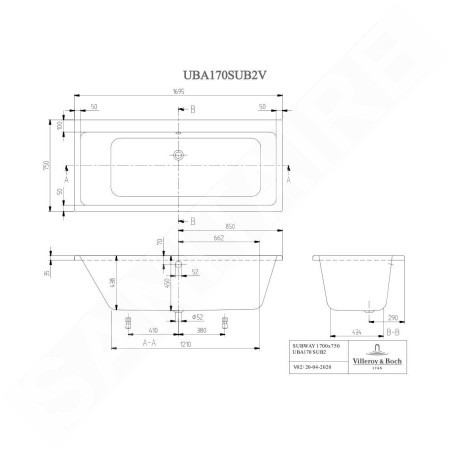 Villeroy & Boch Subway - Baignoire Duo 1700x750 mm, blanc alpin UBA170SUB2V-01