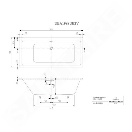 Villeroy & Boch Subway - Baignoire Duo 1900x900 mm, blanc alpin UBA199SUB2V-01