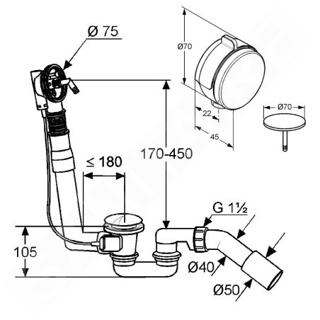 Kludi Siphons - Garniture de remplissage et vidage 2120005N-00