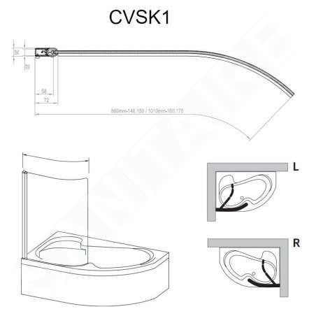 Ravak Chrome - Paroi de baignoire monobloc CVSK1 Rosa, gauche, 1000x1500 mm, blanc/verre transparent 7QLS0100Y1