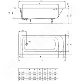 Ideal Standard Hotline - Baignoire 1.800x800 mm, blanc K274801