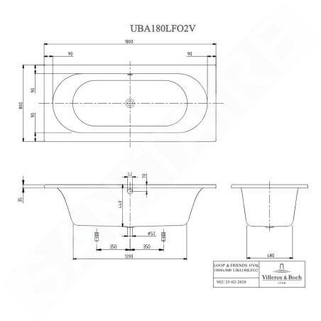 Villeroy & Boch Loop&Friends - Baignoire 1800x800 mm, blanc UBA180LFO2V-01