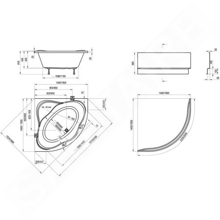 Ravak NewDay - Baignoire d’angle 1400x1400 mm, blanc C651000000