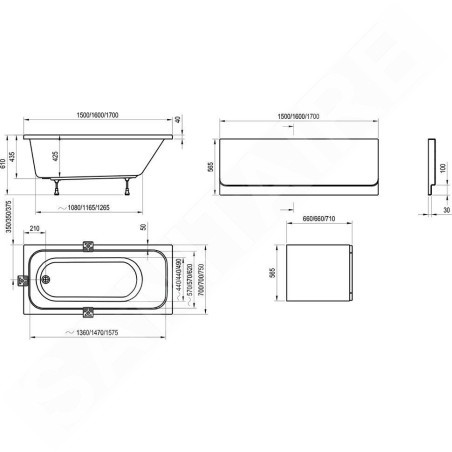 Ravak Chrome - Baignoire rectangulaire 1700x750 mm, blanc C741000000