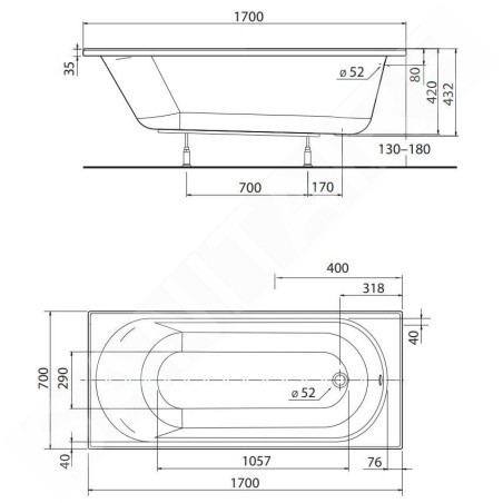 Kolo Opal Plus - Baignoire, 1700x700 mm, blanc XWP1270000