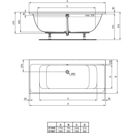 Ideal Standard Connect Air - Baignoire DUO 1.800x800 mm, blanc E106701