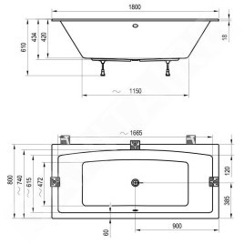 Ravak Formy 02 Slim - Baignoire 1800x800 mm, blanc C891300000