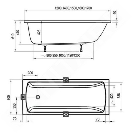 Ravak Classic II - Baignoire 1700x700 mm, blanc CC51000000