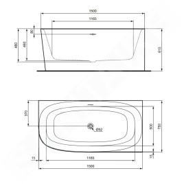 Ideal Standard Dea - Baignoire 150x75 cm, à droite, blanc T546601