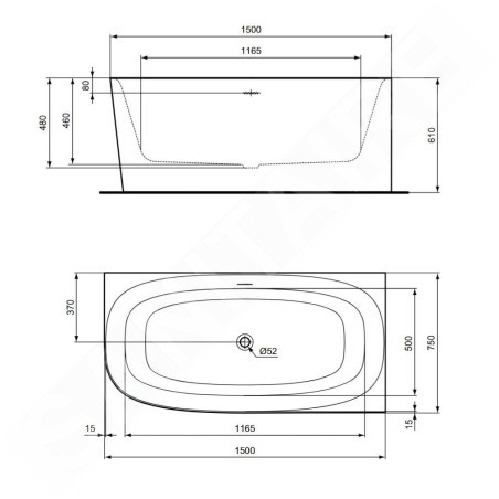 Ideal Standard Dea - Baignoire 150x75 cm, à droite, blanc T546601
