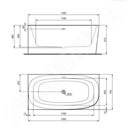 Ideal Standard Dea - Baignoire 150x75 cm, à gauche, blanc T546701