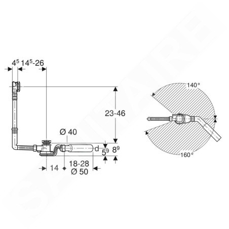 Geberit Accessoires - Garniture de vidage et de trop-plein pour baignoire, PushControl, longueur 260 mm, chrome 150.755.21.6