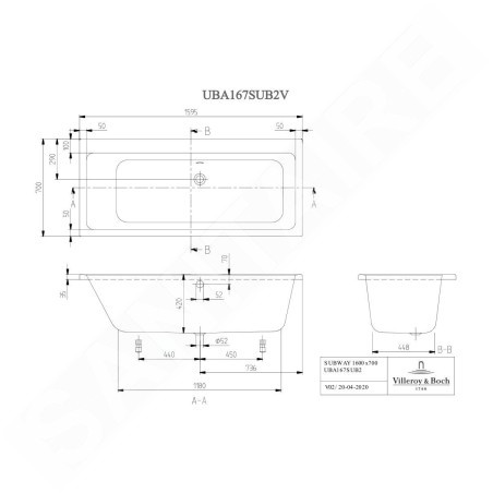 Villeroy & Boch Subway - Baignoire Duo 1600x700 mm, blanc alpin UBA167SUB2V-01