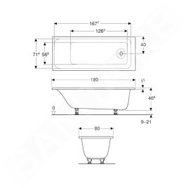 Geberit Tawa - Baignoire 1800x800x466 mm, blanc 554.122.01.1