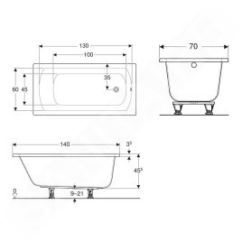 Geberit Perfect - Baignoire 140 x 70 cm, pieds inclus, blanc 554.070.01.1