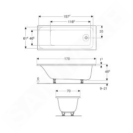 Geberit Tawa - Baignoire 1700x700x466 mm, blanc 554.120.01.1