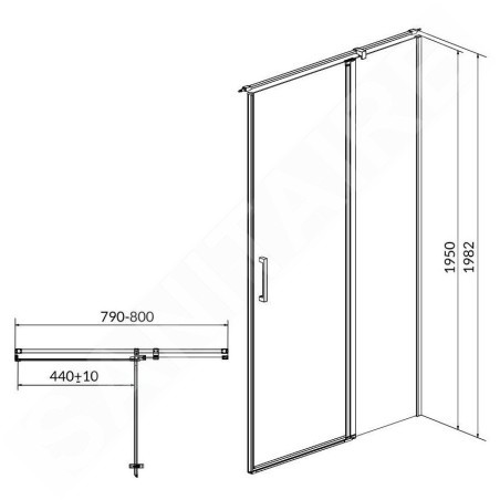 Cersanit Moduo - Porte de douche 80x198 cm, droite, chrome/verre clair S162-004