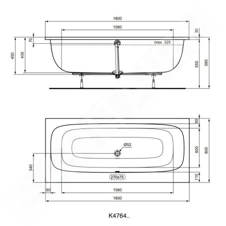 Ideal Standard i.Life - Baignoire DUO 1800x800 mm, blanc T476401