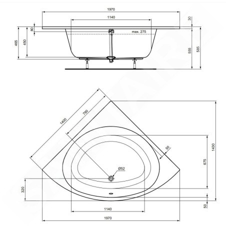 Ideal Standard i.Life - Baignoire d'angle 1400x1400 mm, blanc T476601