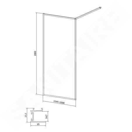 Cersanit Larga - Paroi de douche Walk-In, 120x200 cm, noir/verre clair S932-140