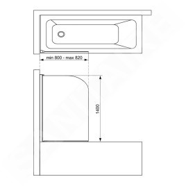 Ideal Standard Connect 2 - Pare-baignoire 800x1400 mm, noir / verre clair T9924V3
