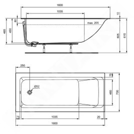 Ideal Standard Connect Air - Baignoire 1600x700 mm, blanc R029401