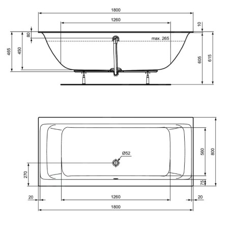 Ideal Standard Connect Air - Baignoire 1800x800 mm, blanc mat R0296V1