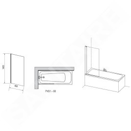 Ravak Pivot - Paroi de baignoire 800 x 1400 mm, aluminium brillant/verre clair 79840C00Z1