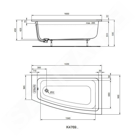 Ideal Standard i.Life - Baignoire d'angle 1600x900 mm, droite, blanc T476901