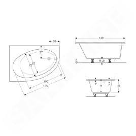Geberit Selnova - Baignoire d'angle 1400x1000x466 mm, gauche, blanc 554.270.01.1