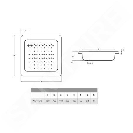Aqualine Receveurs - Receveur de douche émaillé, 700x700x120 mm, blanc PD70X70