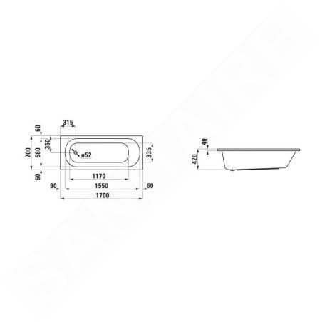 Laufen Lua - Baignoire 170x70 cm, blanc H2310800000001