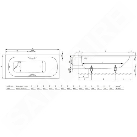 Bette Form - Baignoire encastrable 1750x750 mm, blanc 2949-000