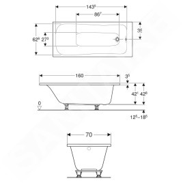 Geberit Selnova - Baignoire 1600x700x428 mm, blanc 554.282.01.1